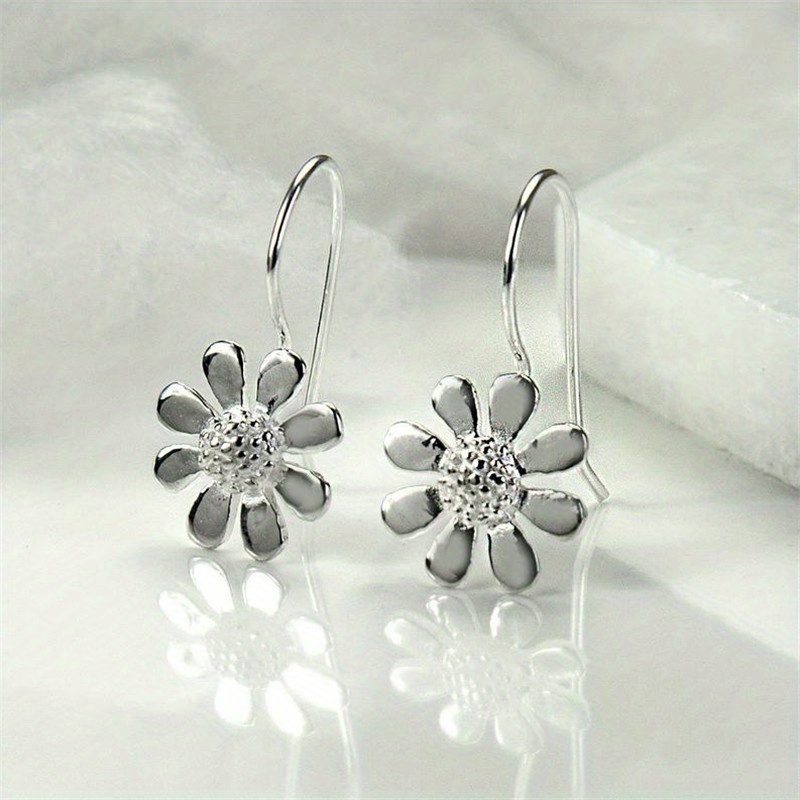 Minimalist Sunflower Dangle Flower Hook Earrings for Women